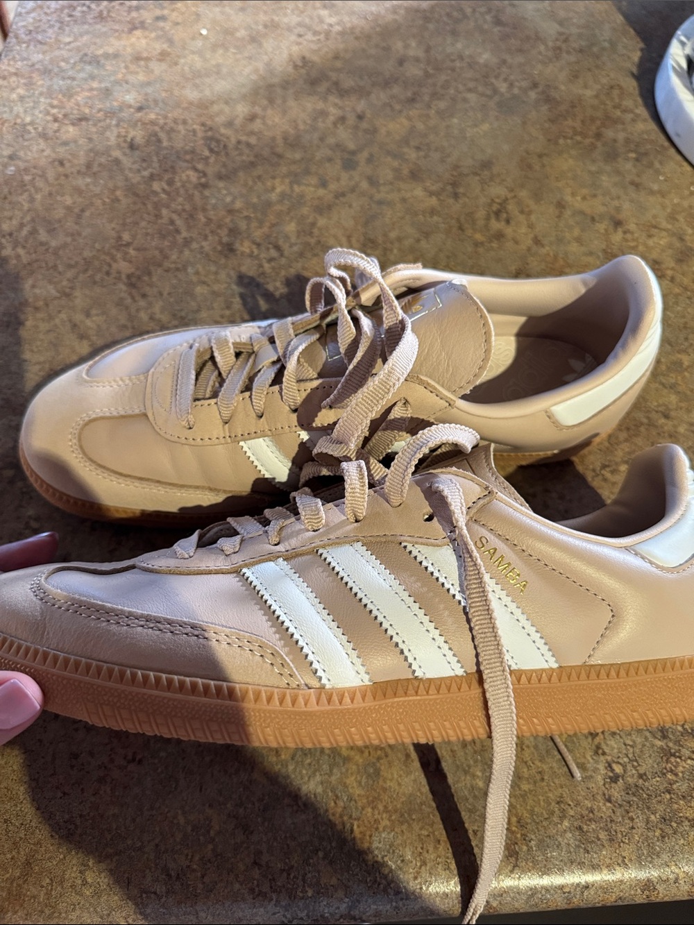 adidas Women's Sneakers in Blush Pink with White Stripes - Picture 2 of 4